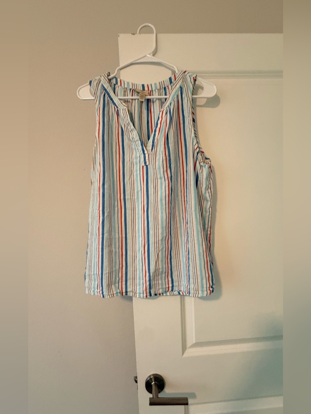 St. John's Bay Sleeveless Striped V-Neck Blouse in White, Blue, Red